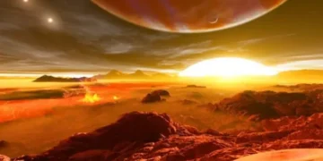 This is artist Ron Miller’s impression of an exoplanet.