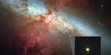 This image shows SN2014J, one of the closest Type Ia supernovas observed in recent decades. (Image credit: NASA, ESA, A. Goobar (Stockholm University), and the Hubble Heritage Team)