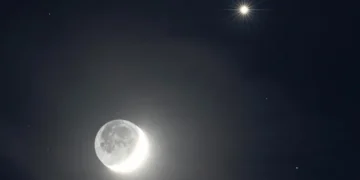 Venus and the moon as seen from the Mendip Hills in Somerset, U.K. on Jan. 3, 2025. (Image credit: Future/Josh Dury)