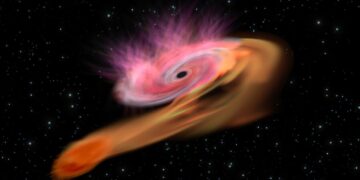 Artist's conception of shredded stellar material from a tidal disruption event. Credit: C. Carreau/ESA