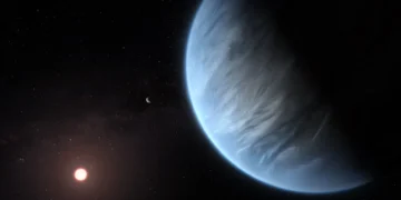 An artist's conception shows the planet K2-18 b and its host star. (ESA / Hubble / M. Kornmesser)