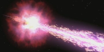 Gamma-ray burst [GRB]. Credit: Cruz Dewilde/ NASA SWIFT.